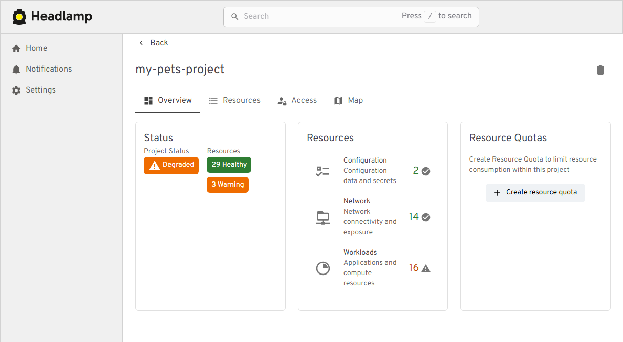 Projects feature